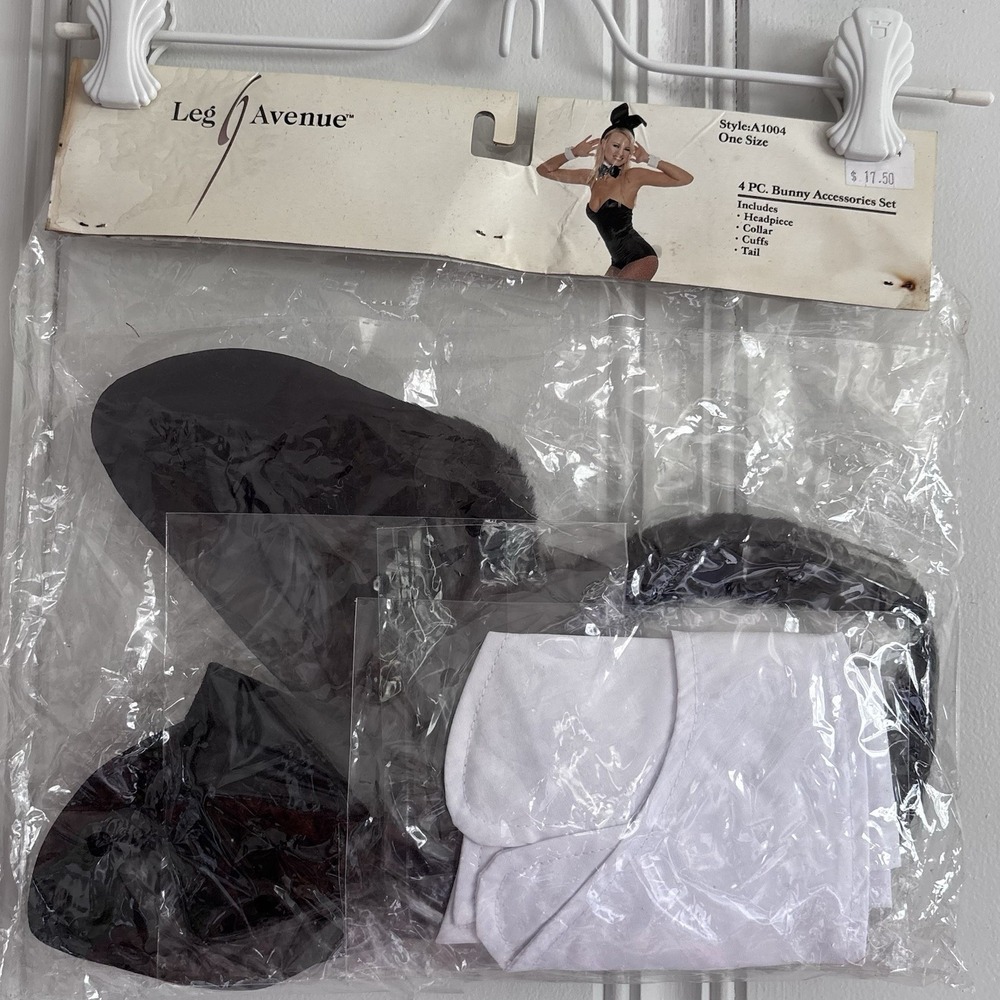 Vintage Playboy Bunny Style Costume Kit Y2K 4 Pc Set Ears Tail Cuffs Collar Blk